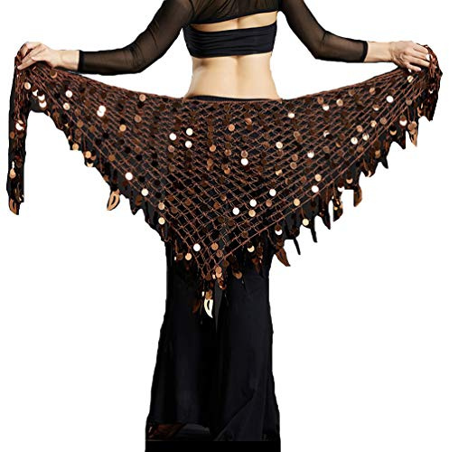Lauthen.S Women Belly Dance Hip Scarf Sequins Mesh Triangle Wrap Skirt Waist Chain(Coffee)