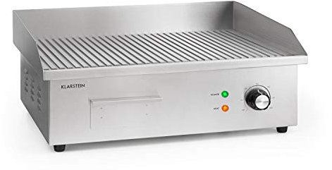Klarstein Plancha Cocina Eléctrica Profesional l Plancha Barbacoa Acero Inoxidable 54,5 x 35 cm, Temperatura 50-300 °C, 3000W l Plancha Cocina Electrica con Bandeja Recoge Grasa, Antisalpicaduras