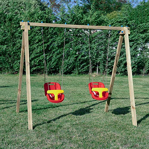 SavinOutdoor Altalena in Legno Standard N.2 sedili a Gabbia per Bambini Piccoli
