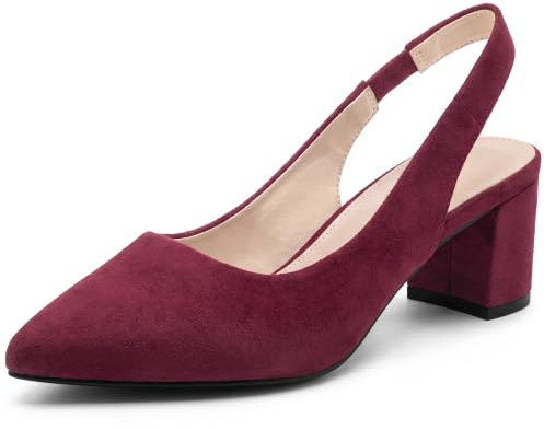 Allegra K Women's Pointed Toe Block Heel Pumps Slingback Heels Burgundy