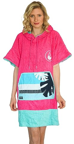 WAVE HAWAII Bade-Poncho Damen & Herren Pink Wave | Größe S, 145-175cm I Surf-Poncho aus Bambus-Viskose & Baumwolle | Strand-Poncho Handtuch mit hoher Wasserabsorption Umziehhilfe Strand Erwachsene