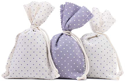 Gözze - 3 Sacchetti di Lavanda, Sacchetti Profumati per l'Armadio, Imbottitura con Fiori di Lavanda, Rivestimento in 100% Cotone, 100% Cotone, 10 x 15 cm - Violetto e Bianco a Pois