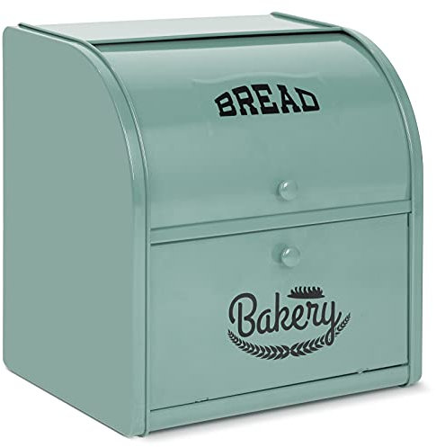 Pitmoly Stainless Steel Bread Box, 2 Layer Roll Top Bread Boxes, Large Capacity Food Storage Container for Kitchen Counter, Metal Bread Bin, Bread Holder for Countertop 11.8 x 9.6 x 12.8 (Green)