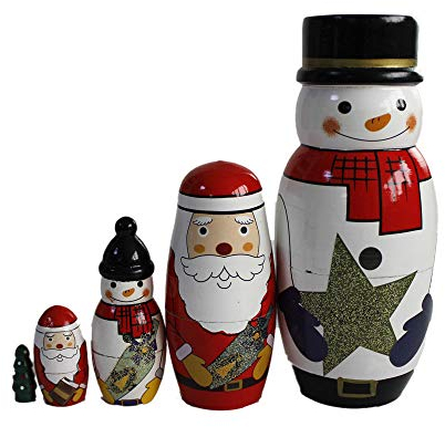 Oostifun Bunte Holz Nesting Doll Kits Weihnachtsdekoration (Santa und Schneemann)