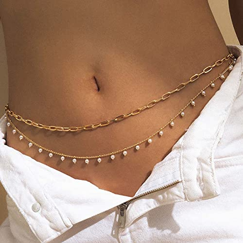 Carufin perle frange taille chaîne or couches ventre chaîne corps chaîne été plage bijoux fantaisie pour femmes et filles