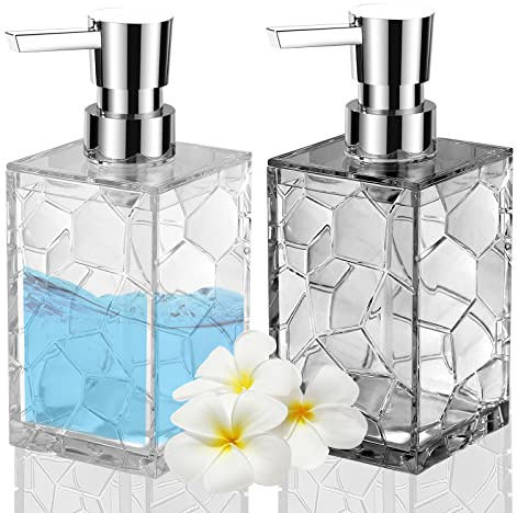 HIYAA 2 Pack Soap Dispenser 12Oz Liquid Lotion Hand Dispensers with Pump Reusable for Bathroom, Countertop, Kitchen, Laundry Room - 1Grey, 1 Clear, 1GC- Acrylic
