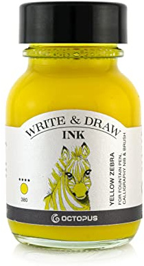 Octopus Write and Draw Ink 380 Yellow Zebra, Waterproof, Non-fading Calligraphy Ink for Fountain Pen, 50 ml