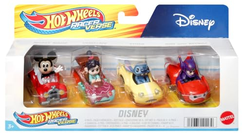 Hot Wheels RacerVerse - 4-teiliges Die-Cast-Set mit legendären Figuren aus Film, Comic und Fernsehen als Fahrer, für Kinder ab 3 Jahren, HKD30