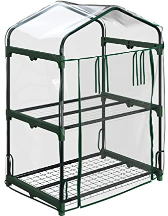 2 Tier Mini Greenhouse - Portable Greenhouse with Steel Frame and PVC Cover for Indoor or Outdoor - 27 x 19 x 37.5-Inch Green House by Home-Complete