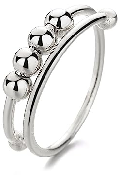 LJFEA Verstellbarer Fidget-Ring aus 925er Sterling Silber für Damen - Anti-Stress Spinner-Ring gegen Angst und Stress - Damen-Schmuck und Geschenk für Frauen