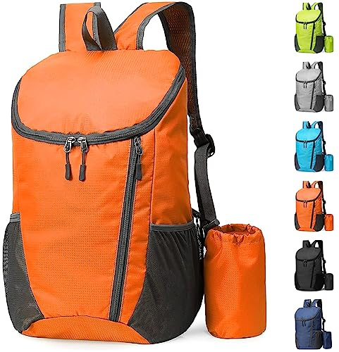 Yoolly Lightweight Foldable Backpack, Small Hiking Rucksack, Waterproof Packable Backpack for Men Women Kids, Durable Rucksack for Outdoor Sport Travelling Hiking Camping Biking Walking (Orange)