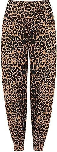 BODYWEAR LTD Ladies Plus Size Harem Trousers – Full Length Viscose Stretch Pants, Loose Fit, Casual Wear, Elastic Waistband(Brown Leopard - 20-22)