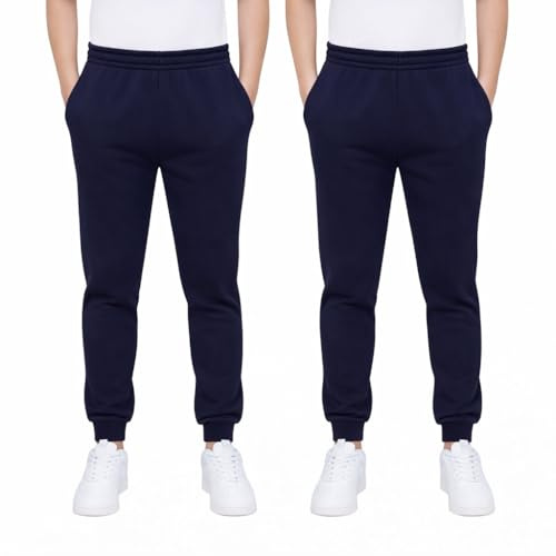 KHIM Jogging Trouser Tracksuit Bottom Pant Kids Unisex Girls Boys Activewear (UK, Age, 13 Years, 14 Years, Regular, Navy Blue 2 Pack)