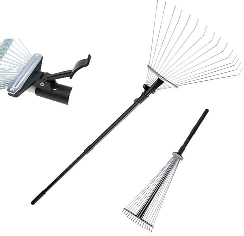 Rastrillo de jardín Ajustable de 80 a 152 cm, rastrillo de césped Artificial, rastrillo telescópico para césped, 15 Dientes, rastrillo de Musgo para Recoger desechos Sueltos Entre Plantas, césped y