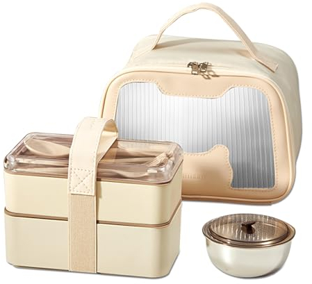 BRYN Lunch Box, 1620 ML Boite Repas avec 4 Compartiments + Couverts + Tasse Isolant + Sac Isotherme Repas, Bento Lunch Box Hermétique pour Pique-Nique, Travail, Goûter, Micro Ondes