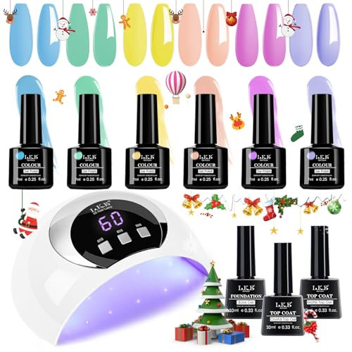 Gel Nail Kit LKE 6 Colors Gel Nail Polishes Set with 54W UV Lamp, Glossy & Matte Top and Base Coat, Pink Purple Gray White Polish Set with Lamp Starter Kit for Nail Art DIY at Home