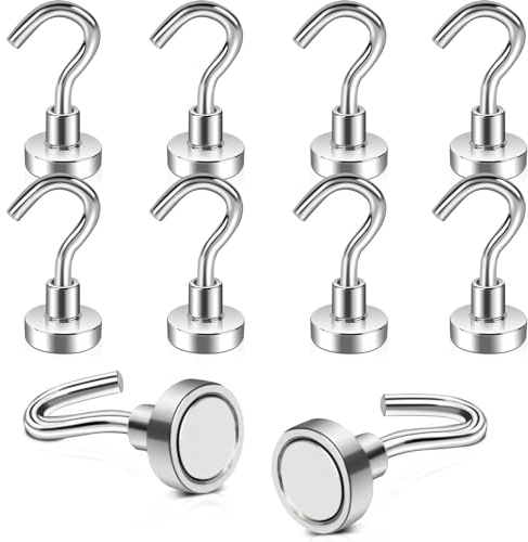 Keukenket Magnetic Hooks With Neodymium Magnet - Extra Strong 10 kg+, Pack of 10, 16 mm, Punch-Free for Iron Doors, Fridges, Kitchens, Clothes