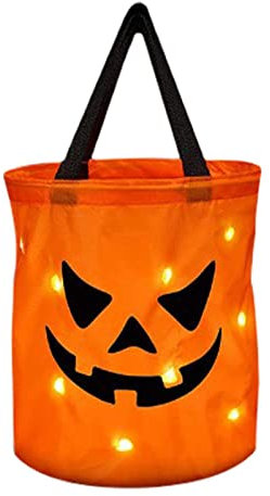 Sacchetto di zucca luminoso a LED – Sacchetto di Halloween luminoso, sacchetto di zucca, sacchetto di dolcetti, secchio di caramelle di zucca – secchio di zucca multiuso di grande capacità per