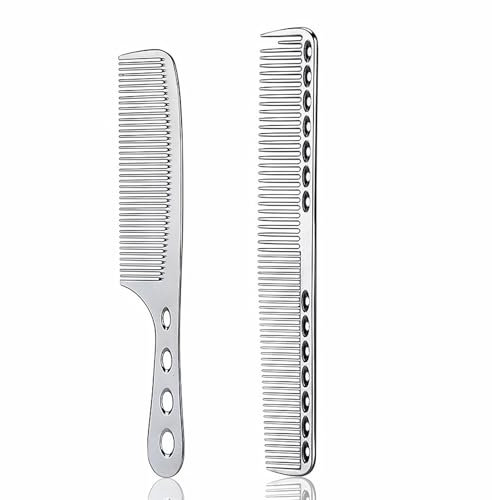 GMYIAK Friseurkamm-Set, 2 Stück Metall-Salonkämme, hitzebeständiger antistatischer Haarschneidekamm, professionelles Stylingkamm-Set, zum Haareschneiden und Stylen (Silber)