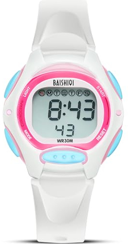 BAISHIOI Barnklocka digital för flickor pojkar tonåringar sport utomhus vattentät analog klocka för barn med silikonband stoppur med EL bakgrundsbelysning/timer/larm/datum