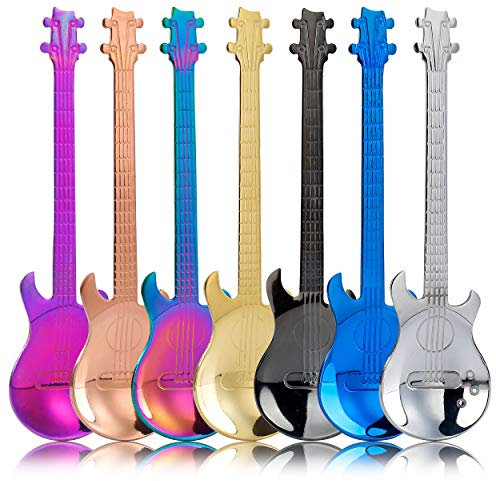 Cucchiaini da Caffè in Acciaio Inox, 7 Pezzi Cucchiaino da Tè Design a Chitarra Cucchiai da Dessert per Miele, Marmellate, Yogurt, Piccoli Cucchiaio per Mescolare (Multicolore)