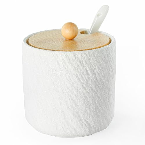 mehrido Ceramic Sugar Bowl with Lid and Spoon – 270ml Farmhouse Sugar Jar for Kitchen, Coffee Bar, and Home, Sugar Container for Coffee, Tea, and Baking