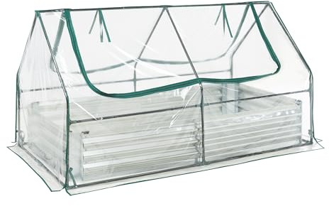 [en.casa] Hochbeet mit Foliengewächshaus Balsorano wetterfest Frühbeet mit Abdeckung Outdoor Stahl mit PVC-Folie Mini-Treibhaus 186 x 96 x 98 cm Transparent