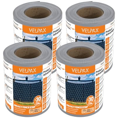 VELPAX 4 x Telo Frangivista Recinzione in PVC,450g/m² 35m x 19cm,Schermo per la Privacy della Recinzione,con Strisce di Fissaggio, Esterno Balcone,Grigio Chiaro