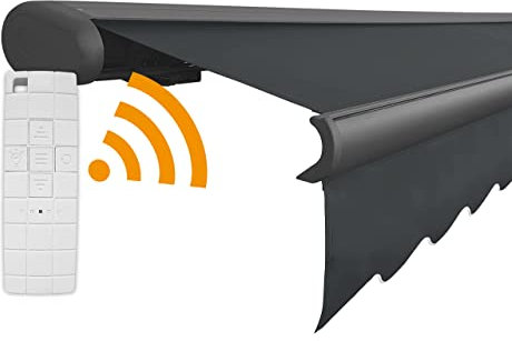 Arilco Elektrische Vollkassettenmarkise Kassettenmarkise Gelenkarmmarkise Markise Sonnenmarkise Sonnenschutz in vielen Farben und Größen wählbar in der Kassettenfarbe Anthrazit (6x3,5m Anthrazit)