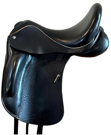 Sazaar Tack - Asiento de piel de vaca de doma inglés con cubierta completa, con diseño de caballos, 12 a 19 pulgadas, color negro ST-037 (asiento de 19 pulgadas)