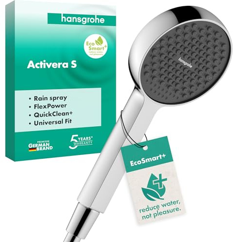 hansgrohe Activera S - ducha de mano ahorro de agua 6 l/min (EcoSmart+), alcachofa de ducha con 1 tipo de chorro, cabezal de ducha redondo, con sistema antical, cromo, 28032000