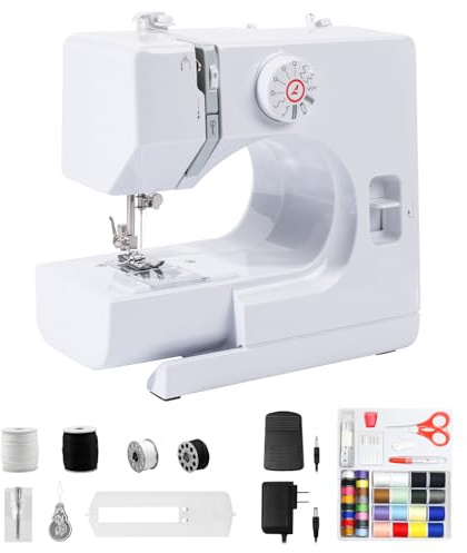 GraceGlow Macchina da cucire per principianti e bambini, 12 programmi di punto piccole macchine da cucire, mini macchina da cucire elettrica portatile con luce a LED, pedale e kit da cucito
