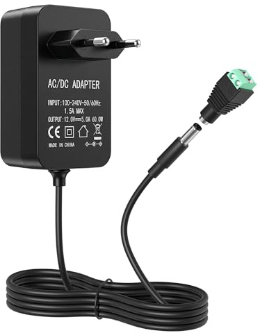 Rengoga 12 V 5 A strömadapter 60 W, AC 100-240 V DC-strömförsörjning med 1 DC-kontakt, universell kontaktströmadapter för LED-lampor, CCTV-kameror, router, LED-lampor, strömadapter helvete