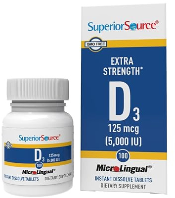 Superior Source Vitamin D3 5000 IU - Offers Immune System, Brain & Nervous System Support - Aids Calcium Absorption for Teeth & Bone Health - Bariatric Friendly - 100 Sublingual Dissolving Tablets