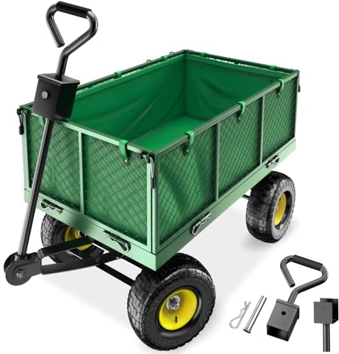 tectake® Heavy Duty Utility Cart & Garden Trolley XXL, Foldable, Padded Handle, 550kg Load Capacity, Coupler for Attachments, Washable Lining - Ideal for Gardening or Camping