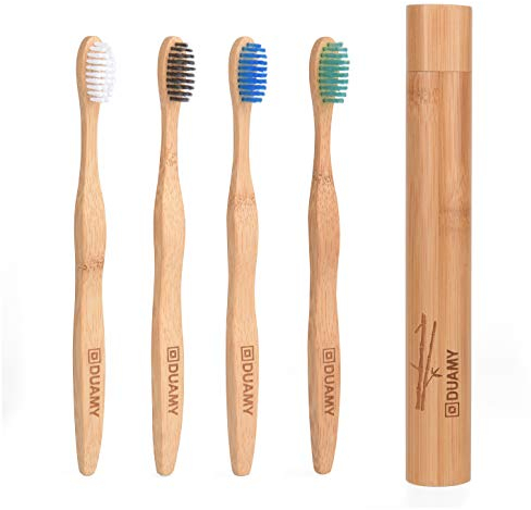 Bambus Zahnbürsten weiche mittle härte 4 + 1 Individuelle Bambus Etui. Holzzahnbürste, bambus zahnbürsten farbig, 100% frei von BPA. Ökologisch, natürlich, vegan, nachhaltig, umweltfreundlich.