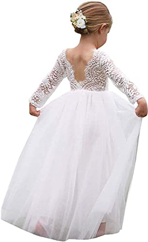 Topmaker Flower Girl Dress for Toddler Baby Girls,Lace Tulle Dress for Wedding,Birthday Party,Photoshoot,Special Occasion