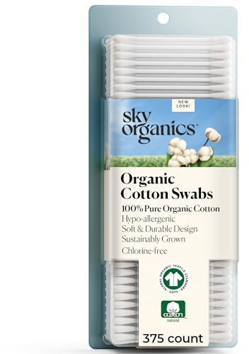 Sky Organics Organic Cotton Swabs for Sensitive Skin, 100% Pure GOTS Certified Organic for Beauty & Personal Care, 375 ct.