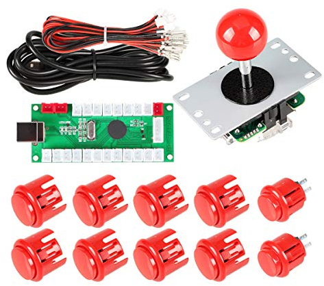 EG STARTS 1 Jugador Arcade DIY Kit Codificador USB a PC Arcade Joystick Botones para USB MAME Juego de PC DIY y Raspberry Pi Retro Controller Parts (Rojo)