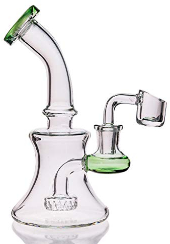 Mini Glas Wasserpfeifen 6 Zoll Recycler Dab Rigs Rauchrohr Perkolator Glas Bong mit 14mm Banger Nagel (green)