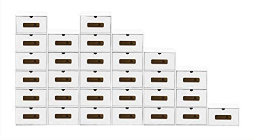 BigDean 30x Schuhaufbewahrung WEISS mit Sichtfenster Aufbewahrungsbox Stapelbar Storage Box Schuhbox Schuhkarton Schuhschachtel Allzweckbox Schublade Pappe aus Kraftpapier