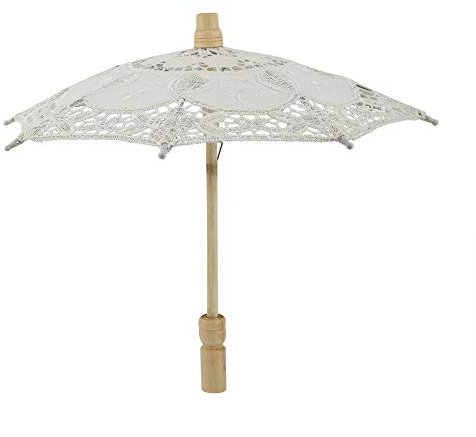 EVTSCAN Brudparaply Spets Bomull Broderi Handgjord Parasoll Paraply Bröllop(Beige)