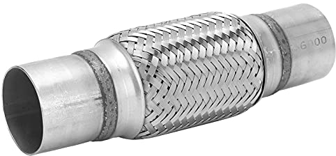 Tubo Flessibile Universale, Scarico Marmitta Acciaio Inox, Doppio Soffietto Intrecciato Argento Per Auto Veicoli Fuoristrada Autobus e Camion, 57x250mm