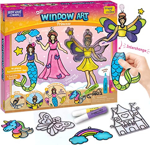 Imagimake Window Art Princess | Unicorn & Mermaid Suncatcher Kit | 16-Piece Glass Painting Set | Craft Kits for Kids 5-12 | Arts Set for Kids | 5,6,7,8,9 Year Old Girl Birthday Gifts
