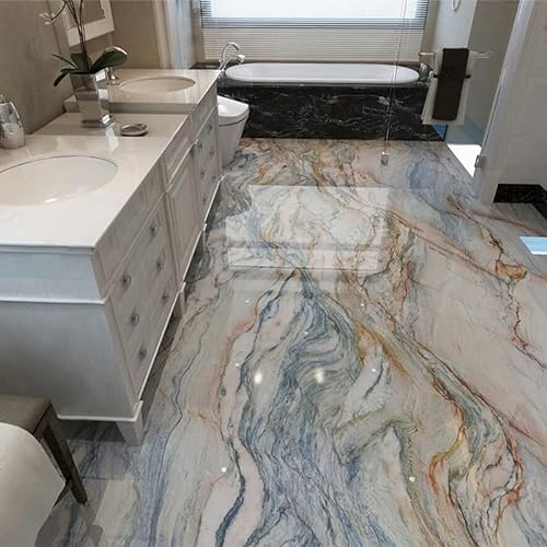3D-Tapete Vinyl-Bodenbelag Pvc Selbstklebende Wasserdichte Tapete 3D Marmor Bodenfliesen Wandbilder Badezimmer Rutschfeste Tapeten 3D Bodenbelag Wohnkultur Aufkleber,400X280Cm Wandbilder Wohnzimmer