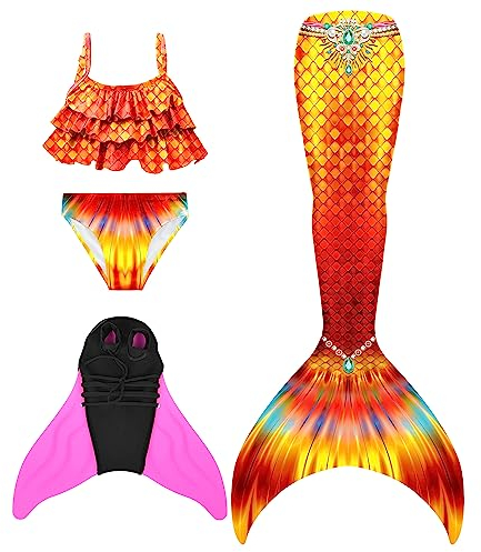 shepretty Meerjungfrauenschwanz zum Schwimmen für Kinder mit Meerjungfrau Flosse，fenM5,130