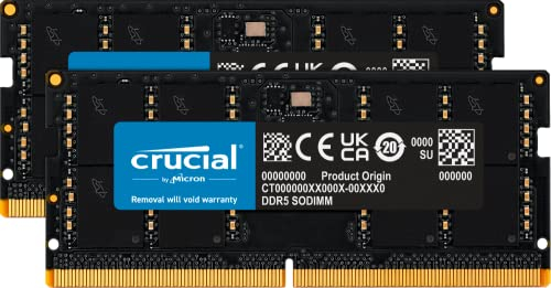 Crucial DDR5 RAM 64GB Kit (2x32GB) 5600MHz SODIMM, Arbeitsspeicher für Laptop/Notebook, Mini PC (auch 5200MHz / 4800MHz) CL46 - CT2K32G56C46S5