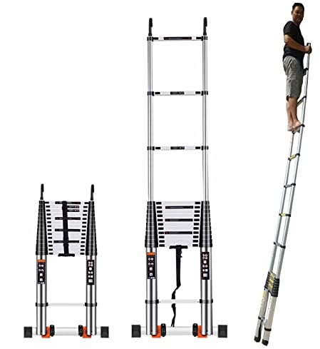 Leitern, Zugang zum Dachboden/Dachzelt, Teleskopleiter mit abnehmbaren Drehhaken, ausziehbare Leiter aus Aluminium, belastbar mit 300 lbs (Farbe: 6,6 m/21,7 ft.) Dignified
