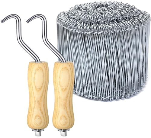 Therwen 1002 Pcs Tie Wire and Wire Twister Set 1000 Pcs 6 Inch 16 Gauge Double Loop Bar Ties Tool 2 Pake with Wooden Grip Handle for Securing Concrete Steel Construction(Silver)