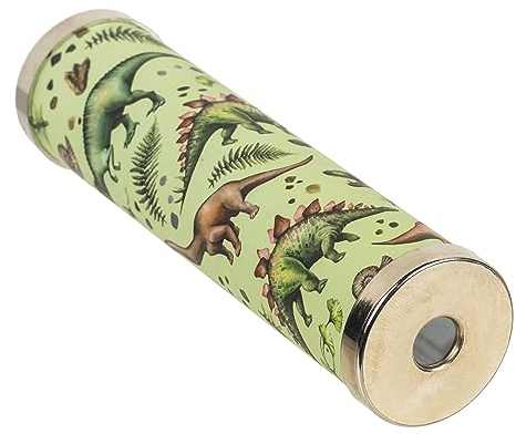 MIJOMA Nostalgisches Kaleidoskop – Für Kinder & Erwachsene – Fantastische Farben, Muster & Landschaften – Papier, Glas, Zinn – 14 cm lang Ø3,5 cm – Perfekt als Mitbringsel & Spaß (Dinosaurier)